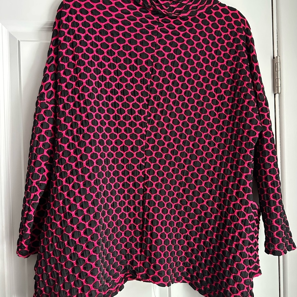 I.C. BY CONNIE K Lagenlook Art To Wear Pink Black Cowl Neck Tunic Top Sz XL - Picture 2 of 6